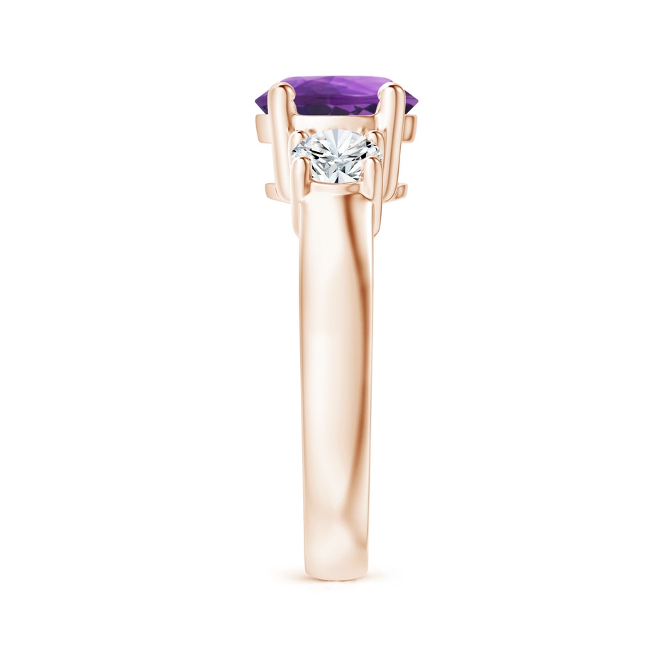 8mm AAA Classic Amethyst and Diamond Three Stone Engagement Ring in Rose Gold side-2