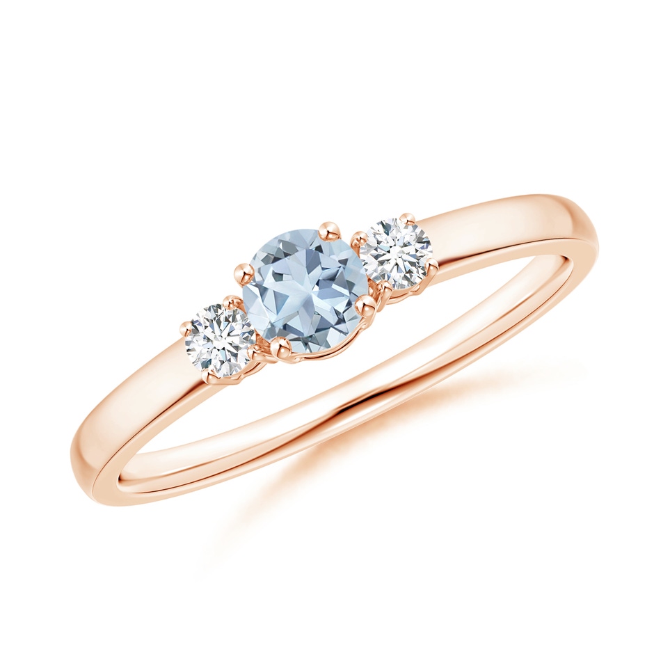4mm A Classic Aquamarine and Diamond Three Stone Engagement Ring in Rose Gold 