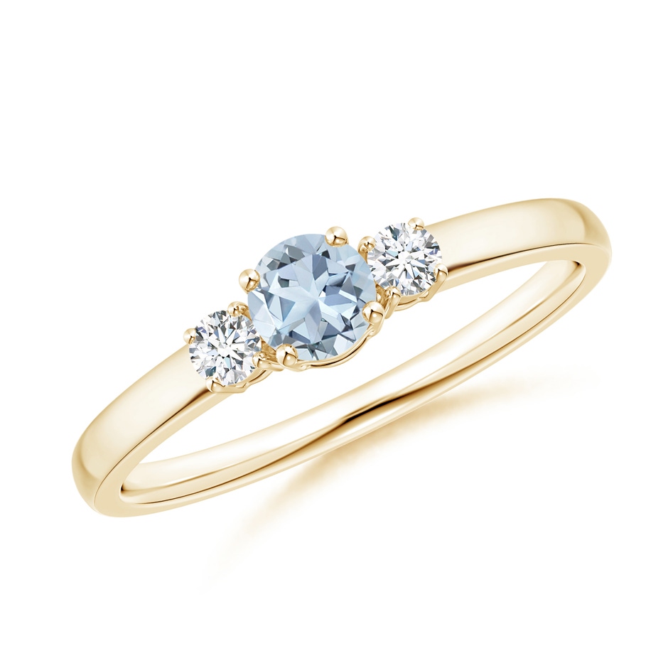 4mm A Classic Aquamarine and Diamond Three Stone Engagement Ring in Yellow Gold 