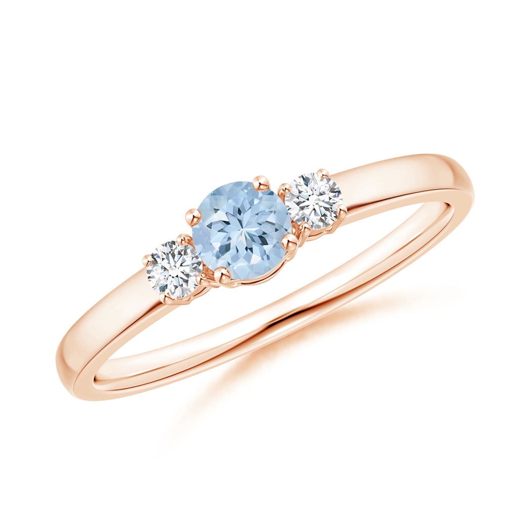 4mm AA Classic Aquamarine and Diamond Three Stone Engagement Ring in 10K Rose Gold