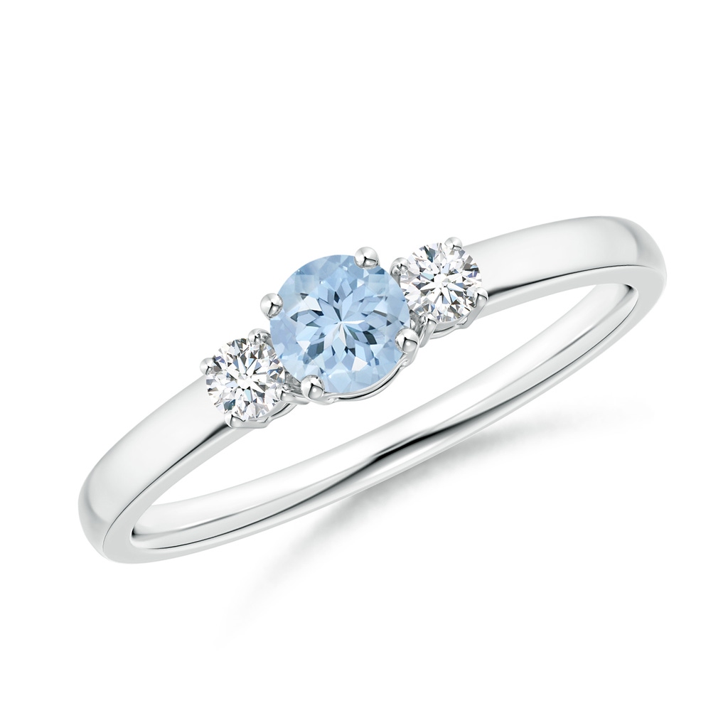 4mm AA Classic Aquamarine and Diamond Three Stone Engagement Ring in White Gold