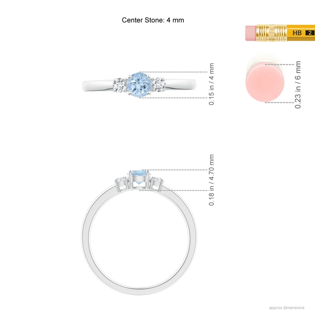 4mm AA Classic Aquamarine and Diamond Three Stone Engagement Ring in White Gold ruler