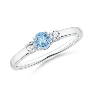 4mm AAA Classic Aquamarine and Diamond Three Stone Engagement Ring in P950 Platinum