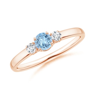 4mm AAA Classic Aquamarine and Diamond Three Stone Engagement Ring in Rose Gold