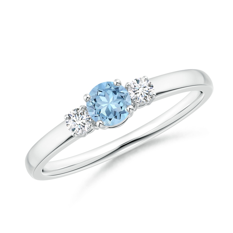 4mm AAA Classic Aquamarine and Diamond Three Stone Engagement Ring in White Gold 