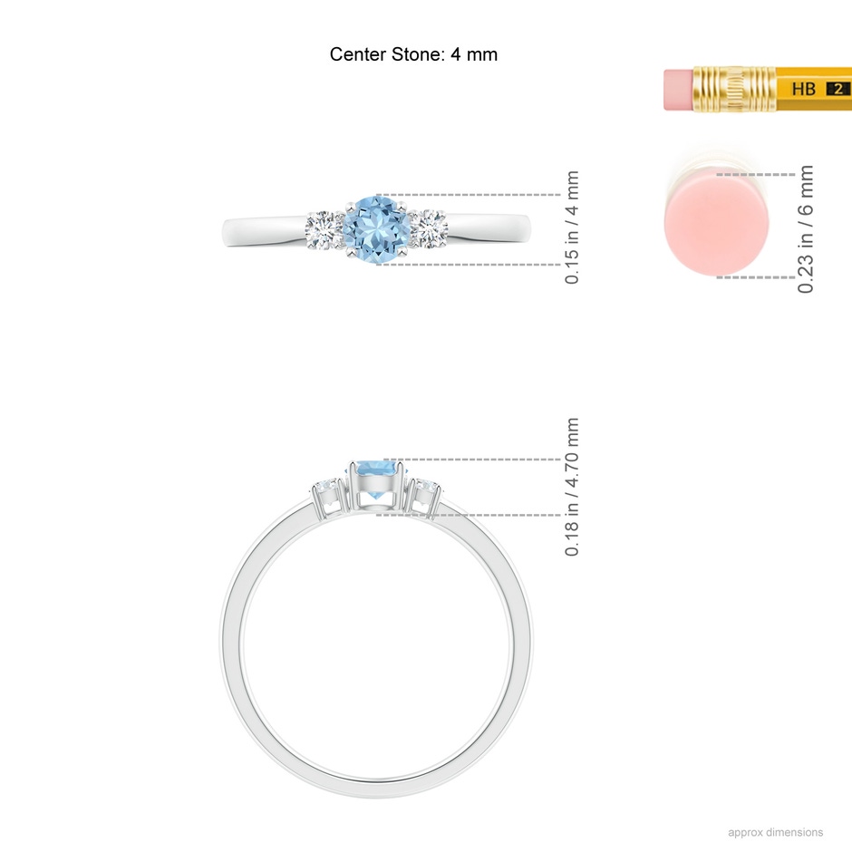 4mm AAA Classic Aquamarine and Diamond Three Stone Engagement Ring in White Gold ruler