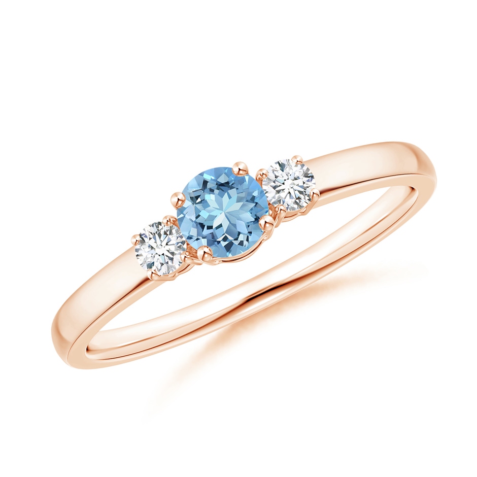 4mm AAAA Classic Aquamarine and Diamond Three Stone Engagement Ring in Rose Gold 