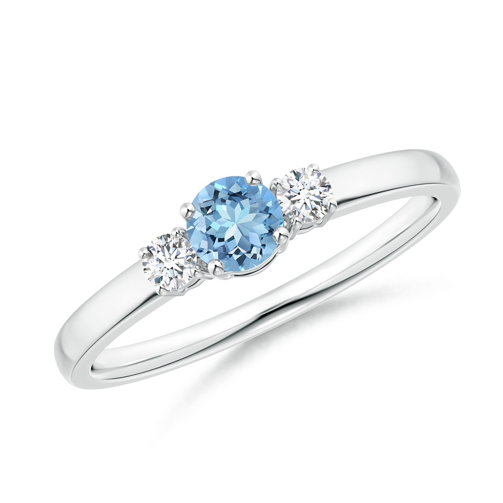 4mm AAAA Classic Aquamarine and Diamond Three Stone Engagement Ring in S999 Silver