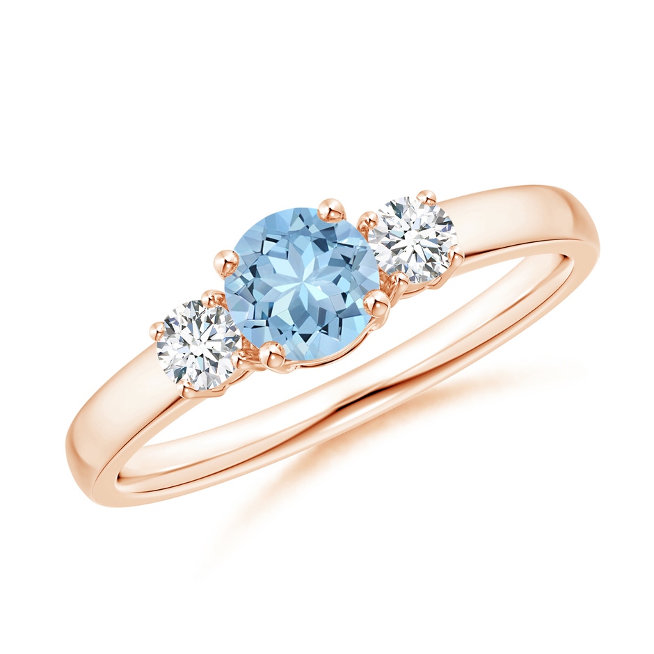 5mm AAA Classic Aquamarine and Diamond Three Stone Engagement Ring in Rose Gold 