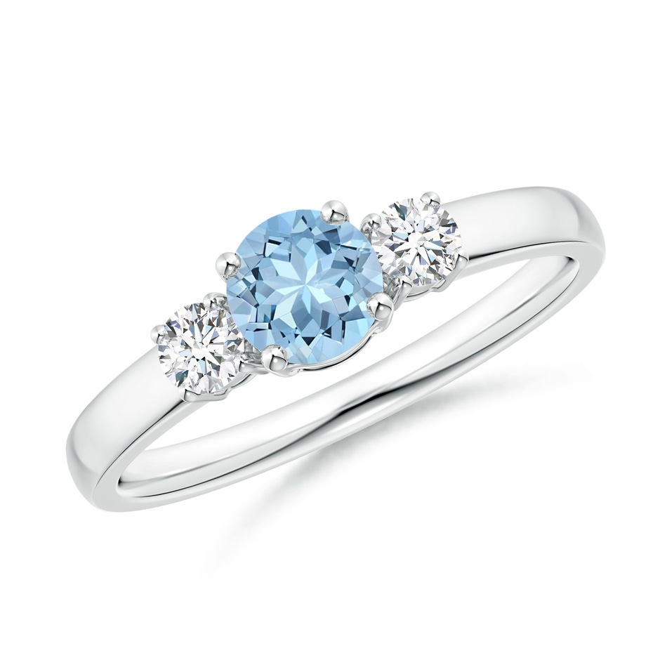 5mm AAA Classic Aquamarine and Diamond Three Stone Engagement Ring in White Gold 