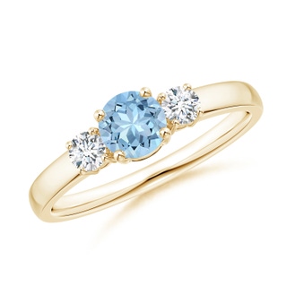 5mm AAA Classic Aquamarine and Diamond Three Stone Engagement Ring in Yellow Gold