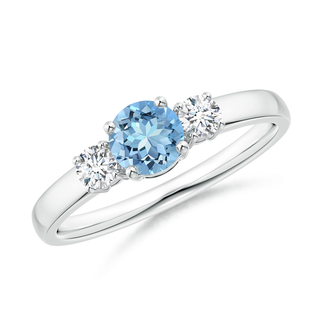 5mm AAAA Classic Aquamarine and Diamond Three Stone Engagement Ring in White Gold