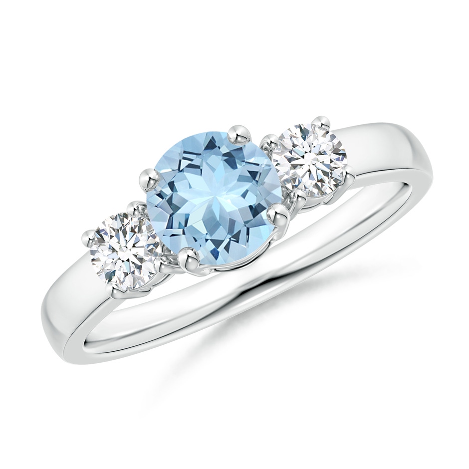 6mm AAA Classic Aquamarine and Diamond Three Stone Engagement Ring in White Gold 