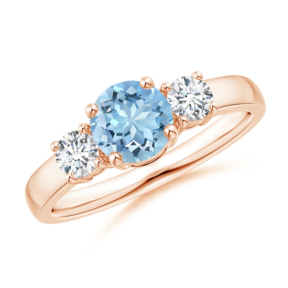 6mm AAAA Classic Aquamarine and Diamond Three Stone Engagement Ring in Rose Gold 