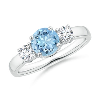 6mm AAAA Classic Aquamarine and Diamond Three Stone Engagement Ring in White Gold