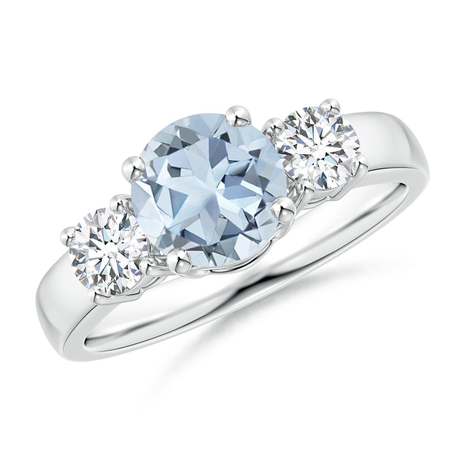7mm A Classic Aquamarine and Diamond Three Stone Engagement Ring in P950 Platinum