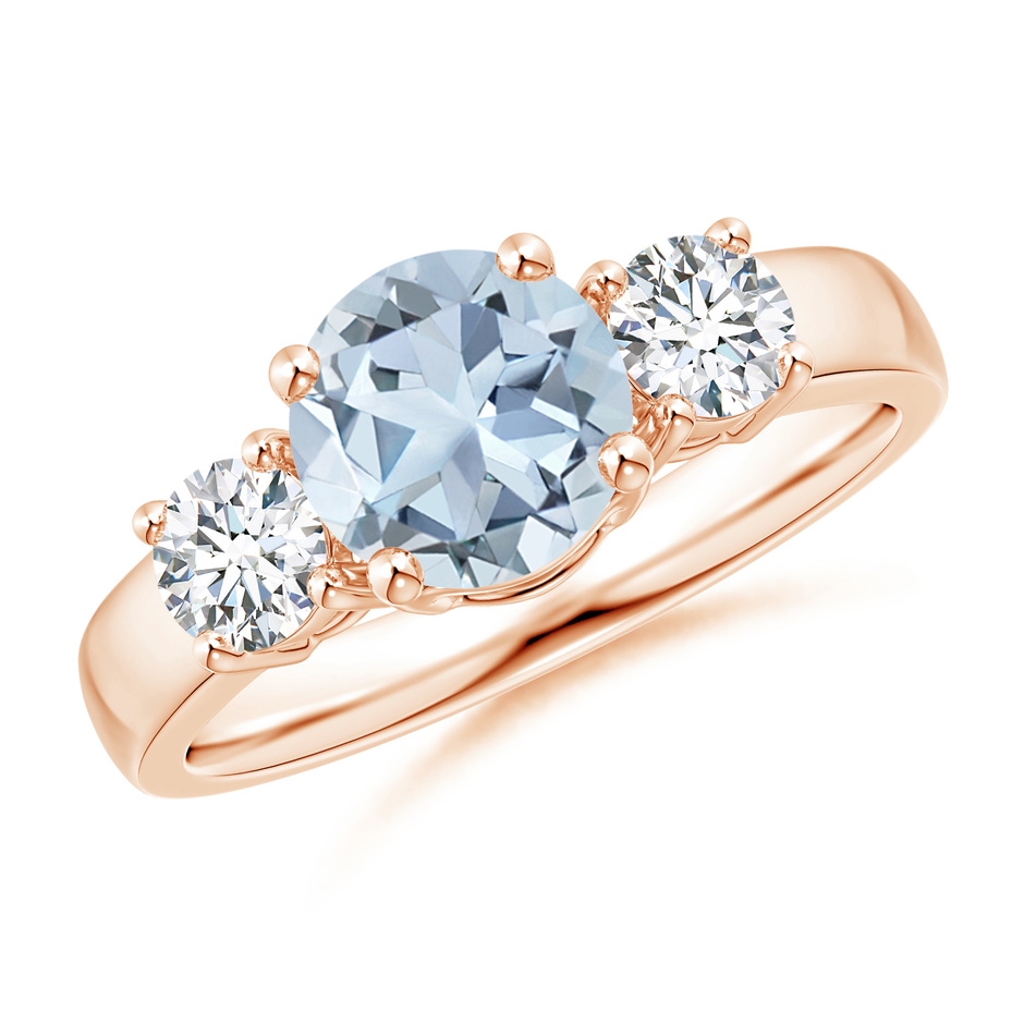 7mm A Classic Aquamarine and Diamond Three Stone Engagement Ring in Rose Gold 