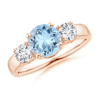 7mm AAA Classic Aquamarine and Diamond Three Stone Engagement Ring in Rose Gold