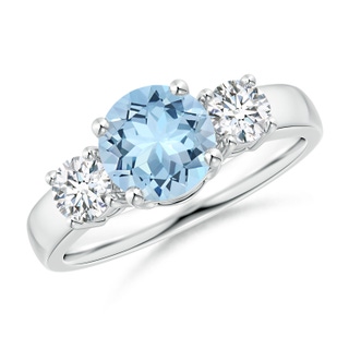 7mm AAA Classic Aquamarine and Diamond Three Stone Engagement Ring in White Gold