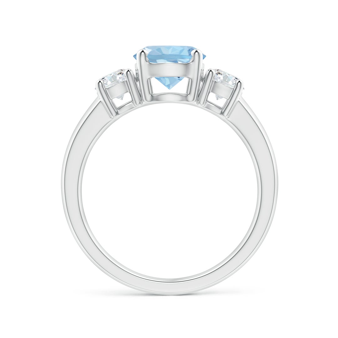 7mm AAA Classic Aquamarine and Diamond Three Stone Engagement Ring in White Gold - side 3