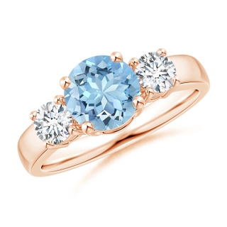 7mm AAAA Classic Aquamarine and Diamond Three Stone Engagement Ring in 9K Rose Gold