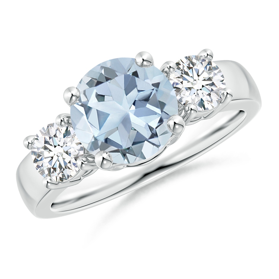 8mm A Classic Aquamarine and Diamond Three Stone Engagement Ring in White Gold 