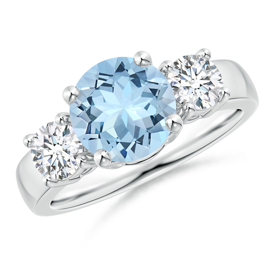 8mm AAA Classic Aquamarine and Diamond Three Stone Engagement Ring in P950 Platinum 