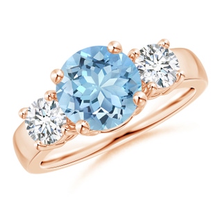 8mm AAAA Classic Aquamarine and Diamond Three Stone Engagement Ring in 10K Rose Gold