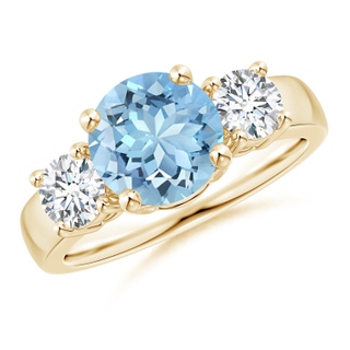 8mm AAAA Classic Aquamarine and Diamond Three Stone Engagement Ring in 9K Yellow Gold