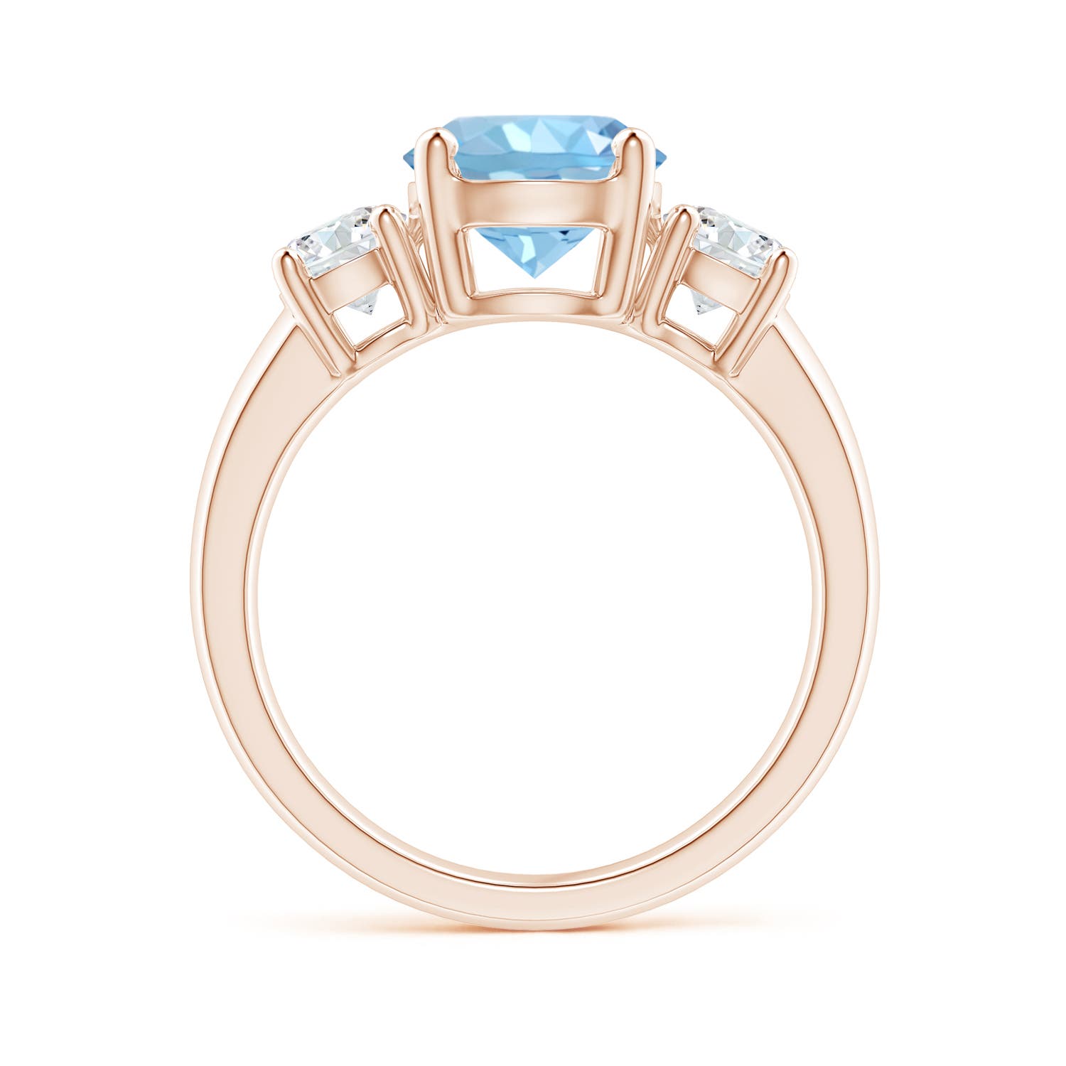 8mm AAAA Classic Aquamarine and Diamond Three Stone Engagement Ring in Rose Gold