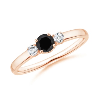 4mm AAA Classic Black Onyx and Diamond Three Stone Engagement Ring in Rose Gold