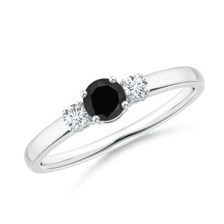 4mm AAA Classic Black Onyx and Diamond Three Stone Engagement Ring in White Gold