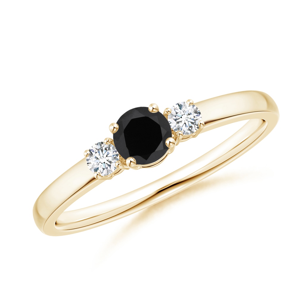 4mm AAA Classic Black Onyx and Diamond Three Stone Engagement Ring in Yellow Gold