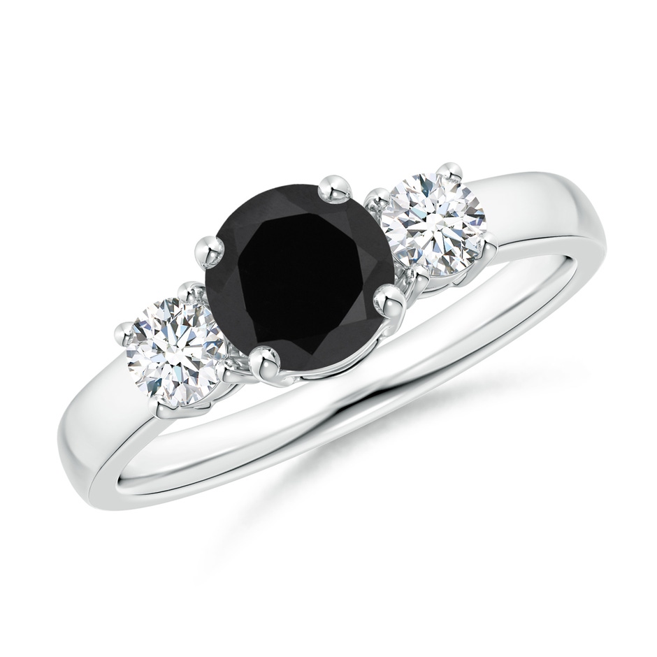 6mm AAA Classic Black Onyx and Diamond Three Stone Engagement Ring in White Gold 