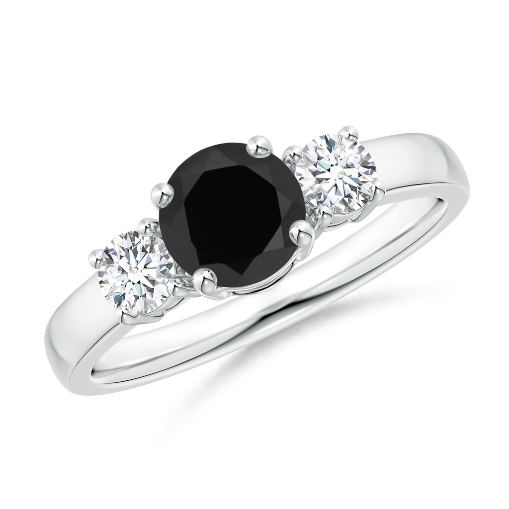 6mm AAA Classic Black Onyx and Diamond Three Stone Engagement Ring in White Gold