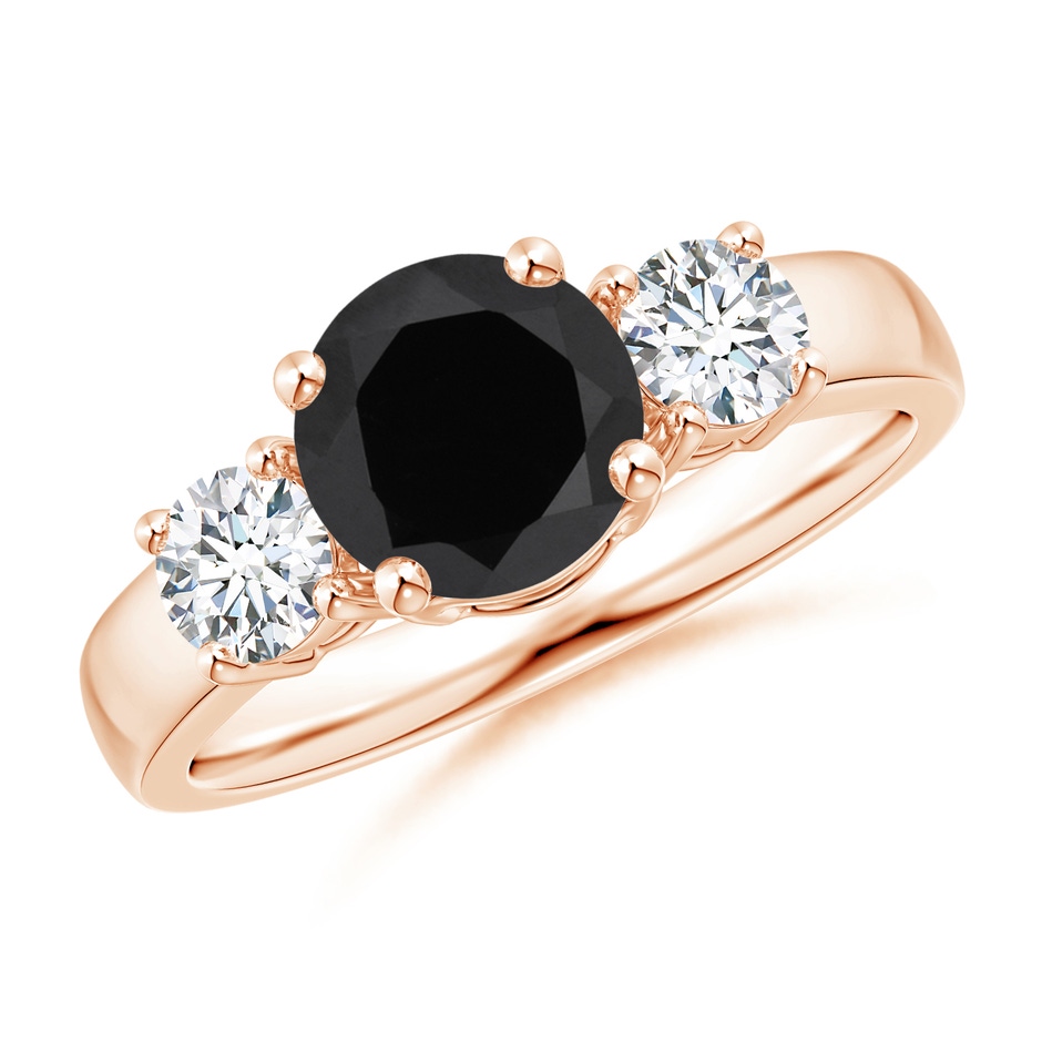 7mm AAA Classic Black Onyx and Diamond Three Stone Engagement Ring in Rose Gold 