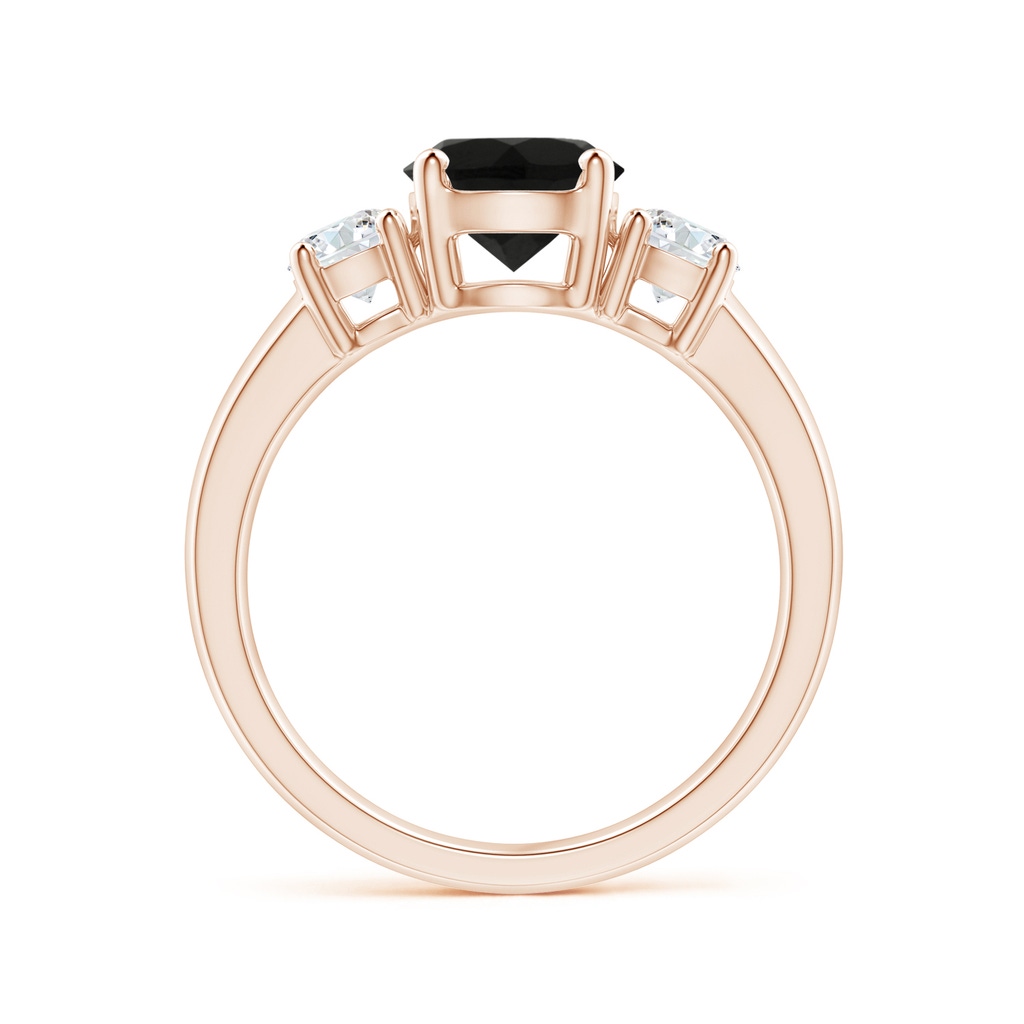 7mm AAA Classic Black Onyx and Diamond Three Stone Engagement Ring in Rose Gold Side-1