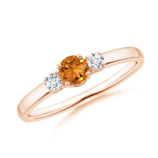 4mm AAA Classic Citrine and Diamond Three Stone Engagement Ring in 10K Rose Gold