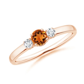4mm AAAA Classic Citrine and Diamond Three Stone Engagement Ring in 9K Rose Gold