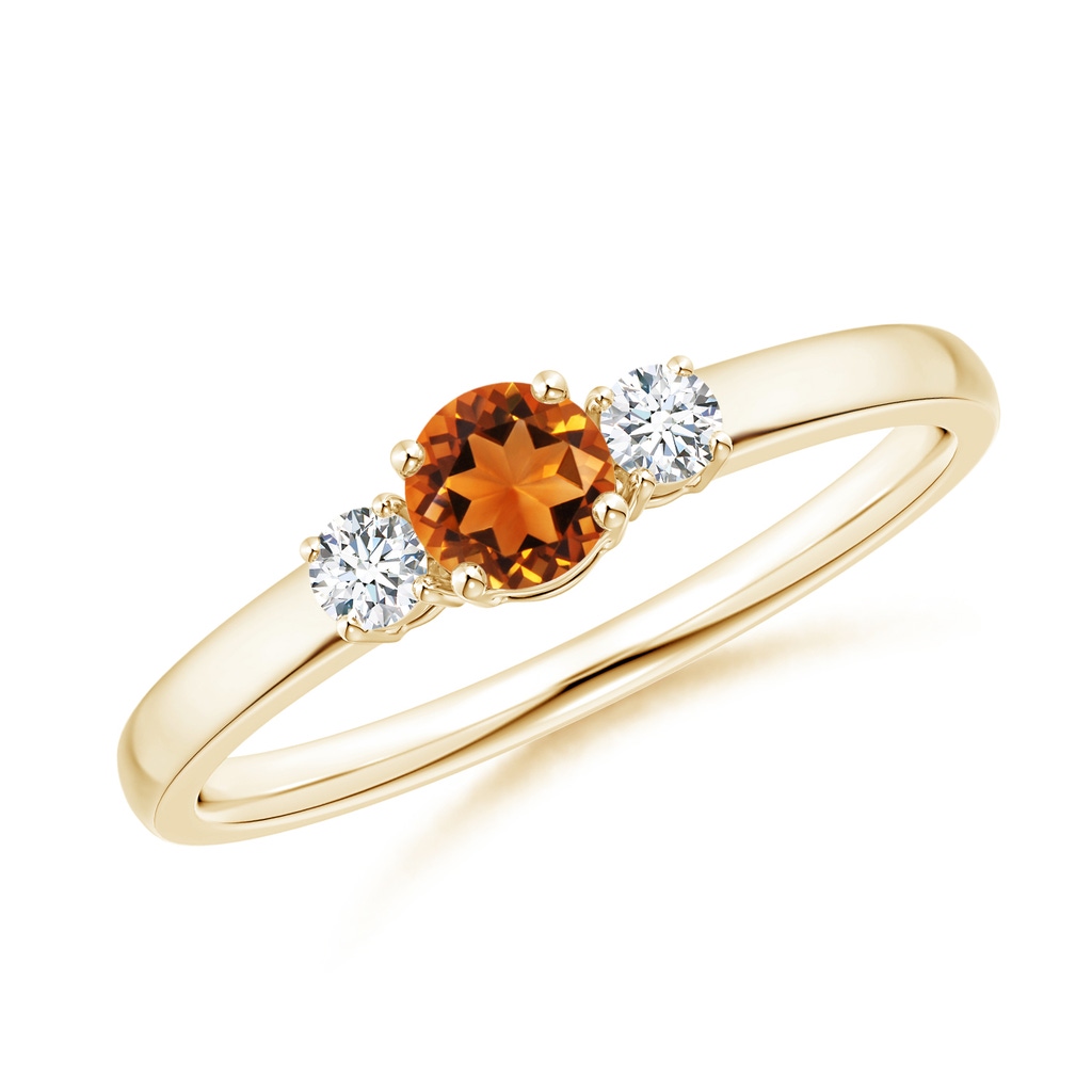 4mm AAAA Classic Citrine and Diamond Three Stone Engagement Ring in Yellow Gold