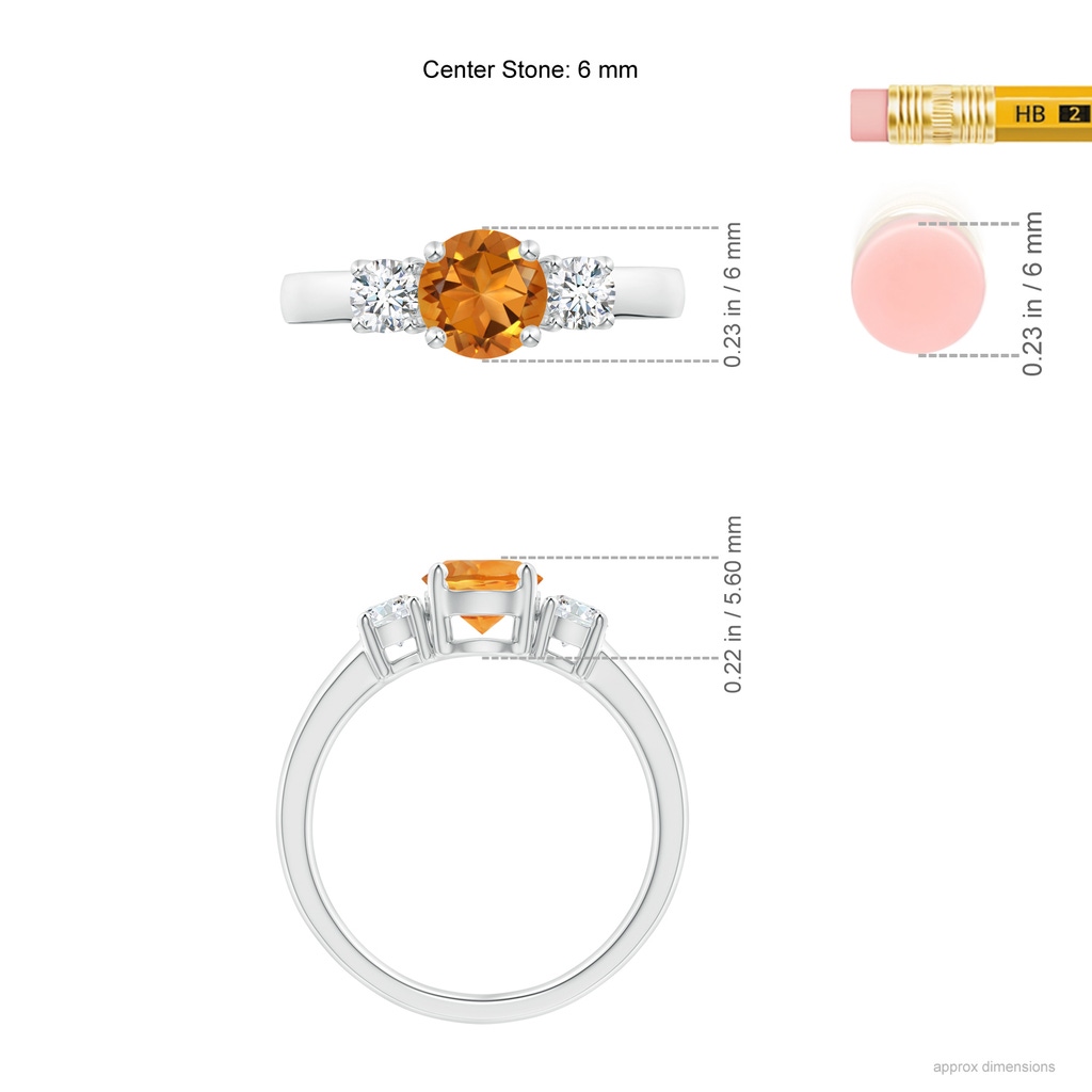 6mm AAA Classic Citrine and Diamond Three Stone Engagement Ring in P950 Platinum Ruler