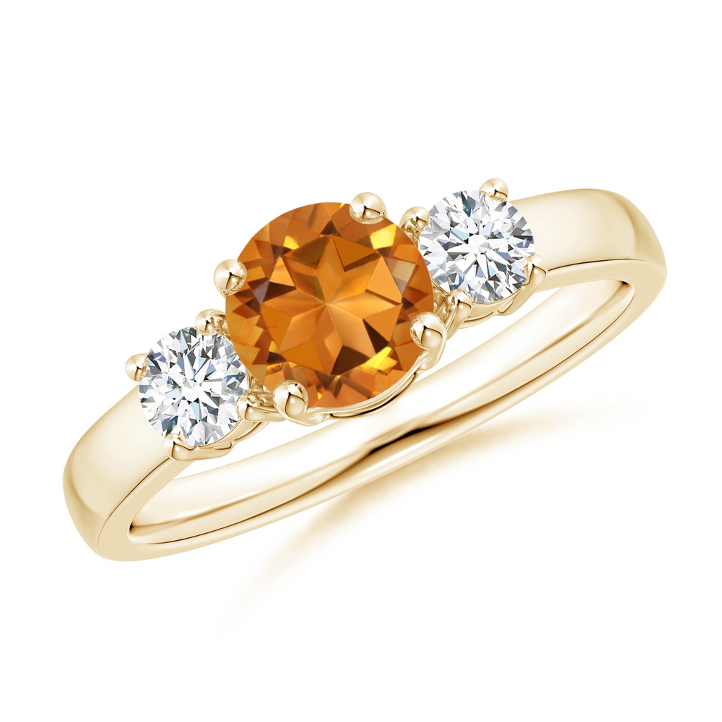 6mm AAA Classic Citrine and Diamond Three Stone Engagement Ring in Yellow Gold