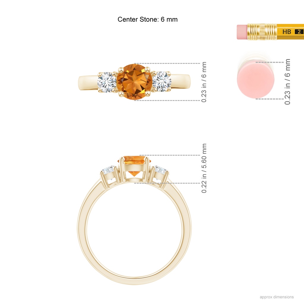 6mm AAA Classic Citrine and Diamond Three Stone Engagement Ring in Yellow Gold Ruler