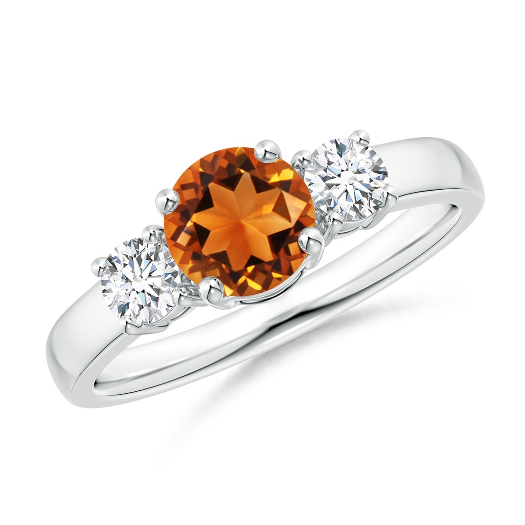 6mm AAAA Classic Citrine and Diamond Three Stone Engagement Ring in White Gold