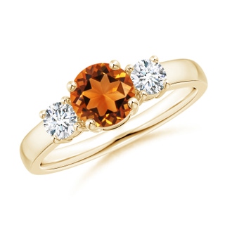 6mm AAAA Classic Citrine and Diamond Three Stone Engagement Ring in Yellow Gold