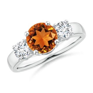 7mm AAAA Classic Citrine and Diamond Three Stone Engagement Ring in P950 Platinum