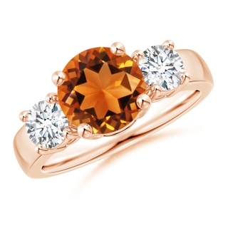 8mm AAAA Classic Citrine and Diamond Three Stone Engagement Ring in 10K Rose Gold