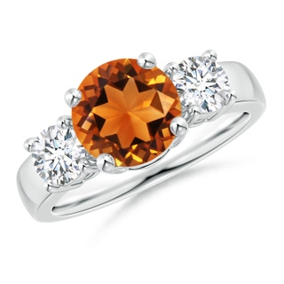 8mm AAAA Classic Citrine and Diamond Three Stone Engagement Ring in White Gold