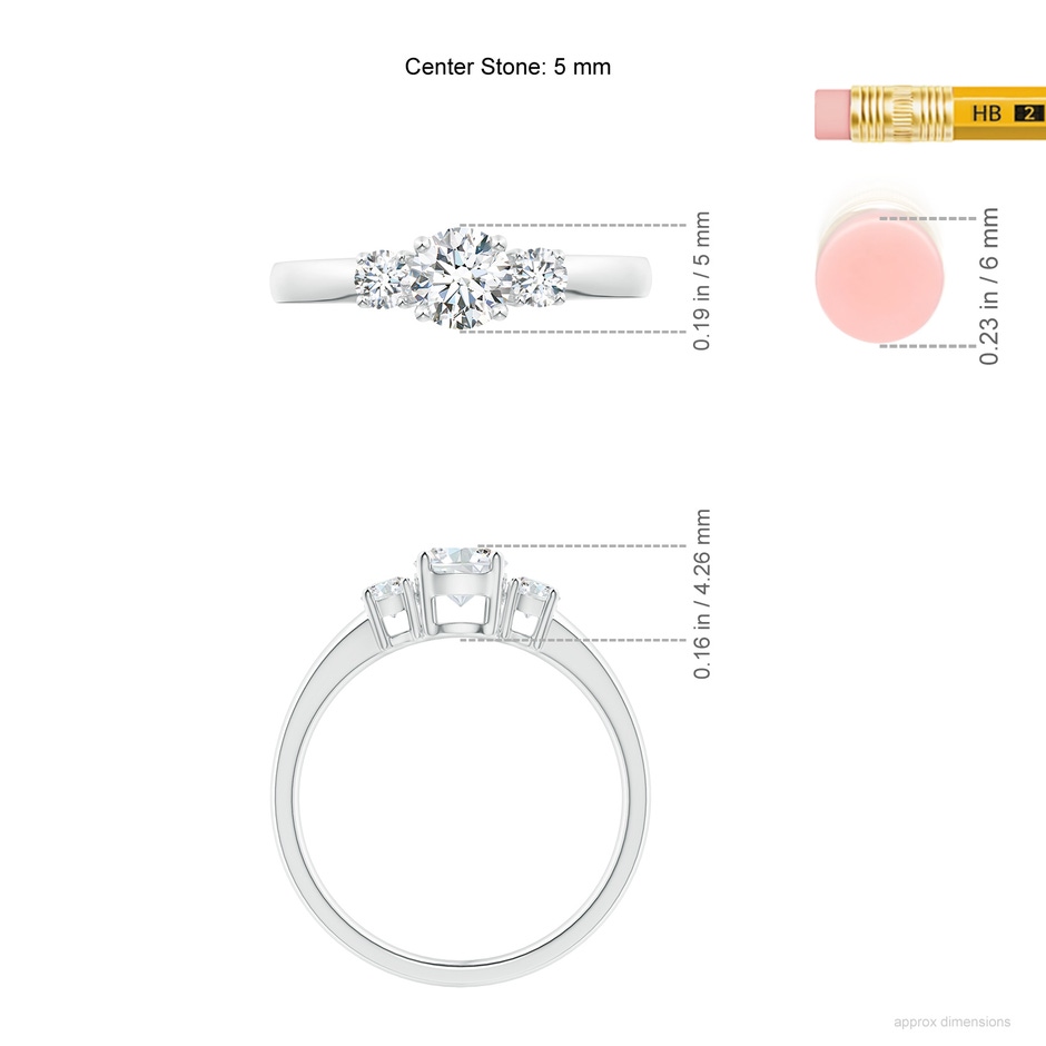 5mm GVS2 Classic Diamond Three Stone Engagement Ring in P950 Platinum ruler