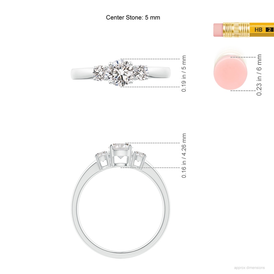 5mm IJI1I2 Classic Diamond Three Stone Engagement Ring in P950 Platinum ruler